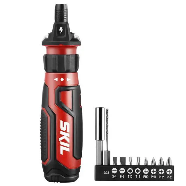 Alt view image 8 of 14 - Rechargeable 4V Cordless Screwdriver with Circuit Sensor Technology, Includes 9pcs Bit, 1pc Bit Holder, USB Charging Cable - SD561201, Red