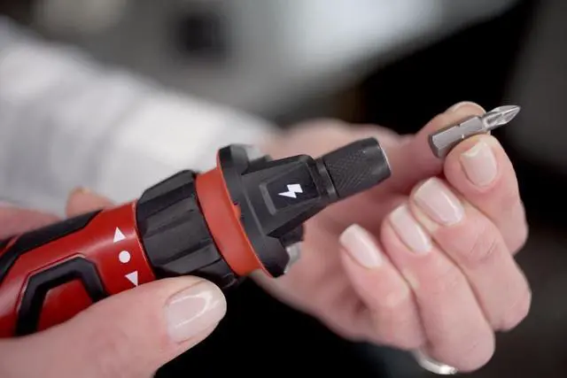 Alt view image 13 of 14 - Rechargeable 4V Cordless Screwdriver with Circuit Sensor Technology, Includes 9pcs Bit, 1pc Bit Holder, USB Charging Cable - SD561201, Red
