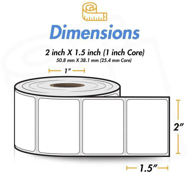 Alt view image 11 of 14 - 2" x 1.5" Direct Thermal Label, 10 Rolls, 1000/Roll | Compatible with Rollo & Zebra Desktop Printers, 1" Core, Postage Barcode Address Shipping Sticker, Adhesive & Perforated