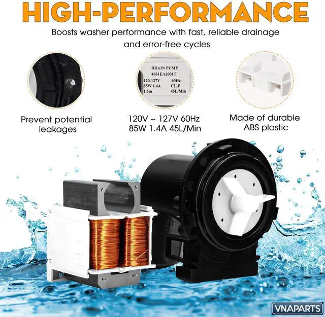 Alt view image 9 of 14 - WM8100HVA Washer Drain Pump for LG WM8000HVA WM8000HWA WM8100HWA Washer | WM8100HWA, WM8500HVA, WM9000HVA, WM9000HWA, WM9500HKA, WM3575CW, WM2010CW, WM1377HW, WM3270CW00, WM3488HS, WM2450HRA
