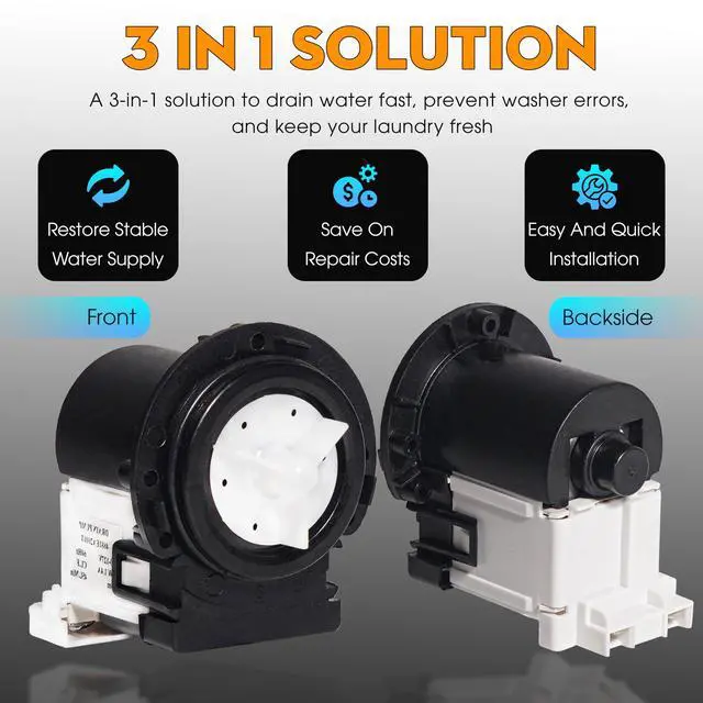 Alt view image 12 of 14 - WM8100HVA Washer Drain Pump for LG WM8000HVA WM8000HWA WM8100HWA Washer | WM8100HWA, WM8500HVA, WM9000HVA, WM9000HWA, WM9500HKA, WM3575CW, WM2010CW, WM1377HW, WM3270CW00, WM3488HS, WM2450HRA