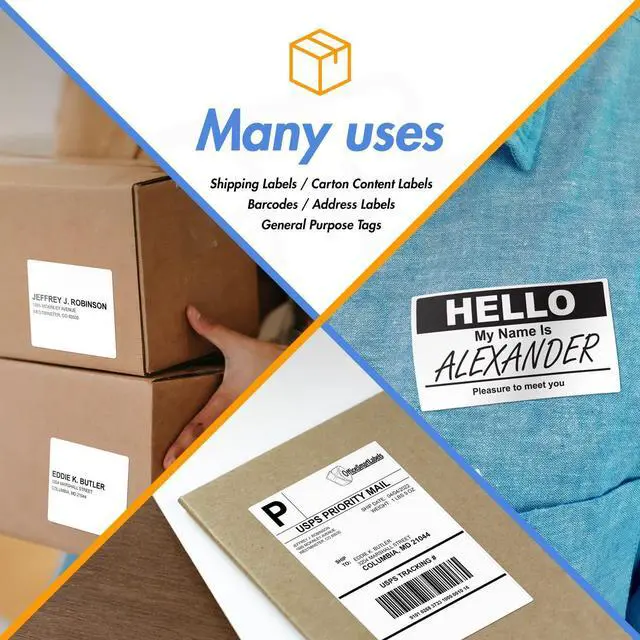 Alt view image 13 of 14 - 4" x 3" Removable Direct Thermal Labels | Compatible with Rollo & Zebra Desktop Printers, 1" Core, Perforated, Water & Oil Resistant, 4 Rolls, 2000 Labels