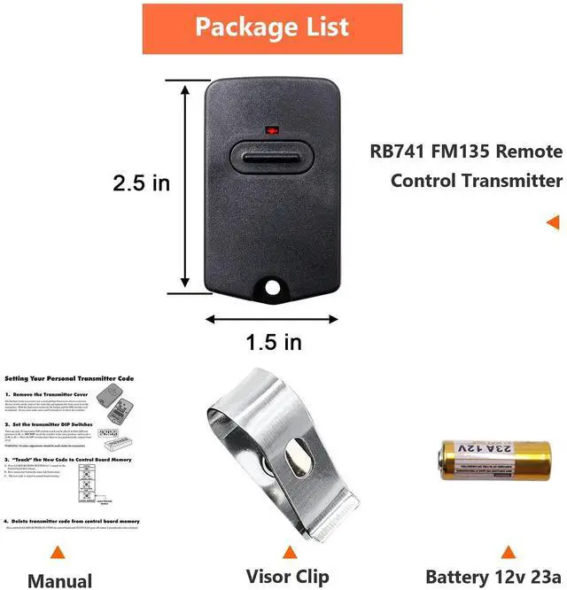 Alt view image 10 of 12 - RB741 for Mighty Mule Gate Opener Remote, 318MHZ (3 Pack) | 9 Dip FM135 Gate Transmitter for MM371W MM572W etc. Compatible with GTO Gate Clicker Garage Door Entry Controller