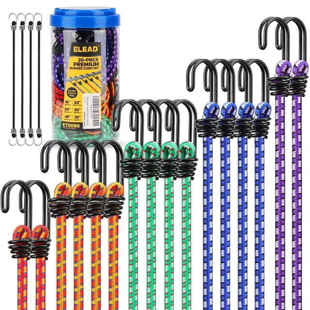 Alt view image 8 of 14 - Bungee Cords Heavy Duty Outdoor: 20 Pcs Premium Rubber Bungee Cords with Hooks in a Storage Jar Includes 10", 18", 24", 30", 36", 48" Bungee Cord for Camping, Tent, Fastening Items