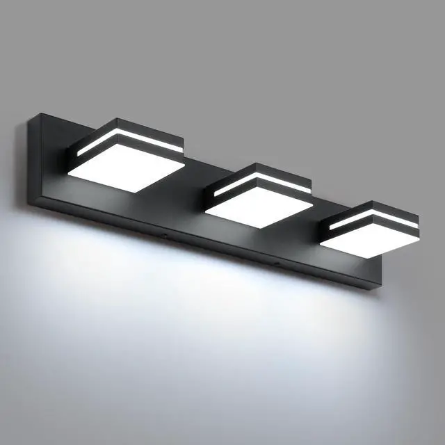 Alt view image 8 of 14 - LED Modern Bathroom Vanity Light Fixtures, Modern Acrylic Bathroom Wall Lighting Fixtures Over Mirror, 3-Light, 24-Inch, Black, White