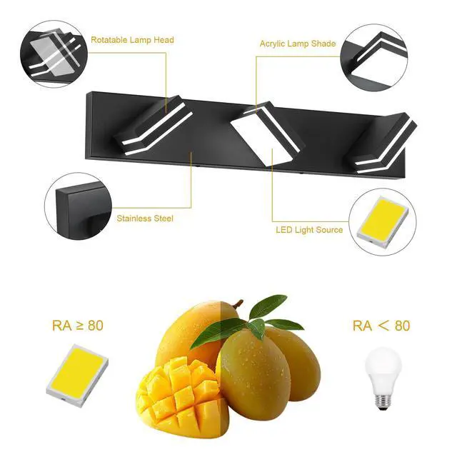 Alt view image 9 of 14 - LED Modern Bathroom Vanity Light Fixtures, Modern Acrylic Bathroom Wall Lighting Fixtures Over Mirror, 3-Light, 24-Inch, Black, White