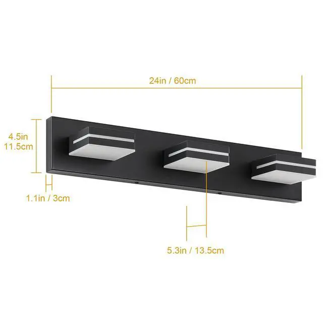 Alt view image 12 of 14 - LED Modern Bathroom Vanity Light Fixtures, Modern Acrylic Bathroom Wall Lighting Fixtures Over Mirror, 3-Light, 24-Inch, Black, White