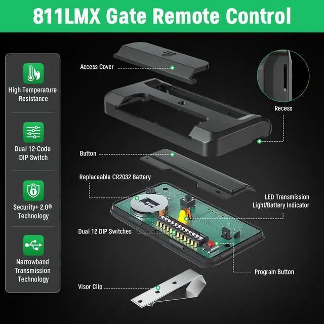 Alt view image 13 of 14 - Upgrade 811LMX Gate Opener Remote Replacement for Liftmaster 811LMX/811LMX MC/811LM Remote Control, for Liftmaster 850LM/860LM/Star1000 Receiver, Commercial Door, Security+ 2.0, 12 Dip Switch, 4 Pack