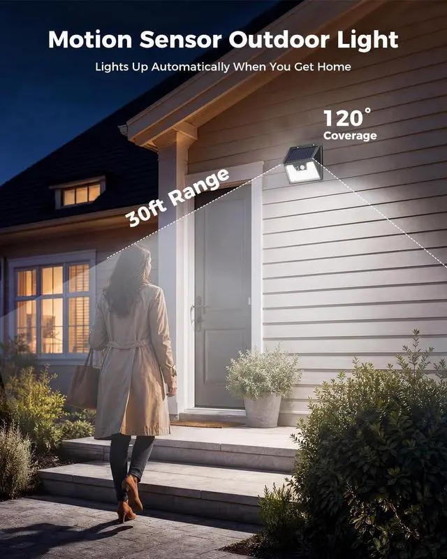 Alt view image 12 of 14 - Solar Lights Outdoor Motion Sensor, 6 Pack 140 LED Solar Powered Fence Light Waterproof, 3 Modes Security Wall Lighting for Outside Yard Deck Garden