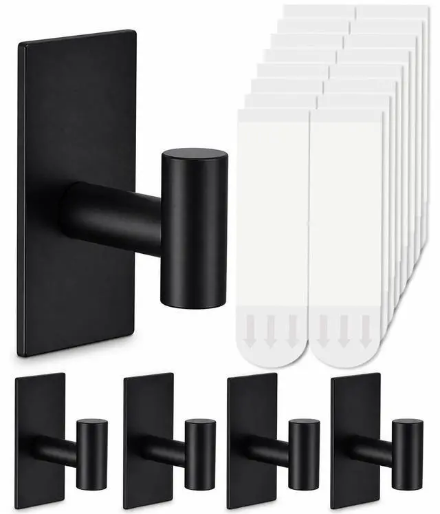 Alt view image 8 of 14 - 5 Pcs Towel Hooks Heavy Duty for HangingAdhesive Wall Hooks with Removable StripsSticky No DamageOutdoor for BathroomsShowerStockingsDecorRobeX-LargeBlack 304 Stainless Steel