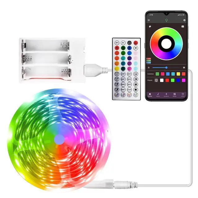 Alt view image 7 of 12 - Battery Powered LED Strip Lights 25ft, Battery Operated LED Light Strip Color Changing Music Sync App Remote Control RGB USB Led Lights for TV, Room, Rope Lights