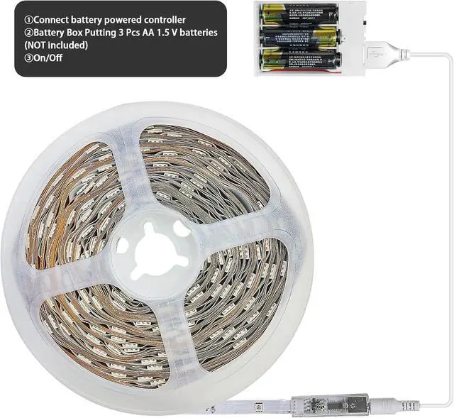 Alt view image 8 of 12 - Battery Powered LED Strip Lights 25ft, Battery Operated LED Light Strip Color Changing Music Sync App Remote Control RGB USB Led Lights for TV, Room, Rope Lights
