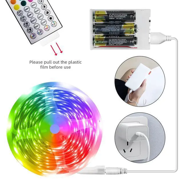 Alt view image 9 of 12 - Battery Powered LED Strip Lights 25ft, Battery Operated LED Light Strip Color Changing Music Sync App Remote Control RGB USB Led Lights for TV, Room, Rope Lights