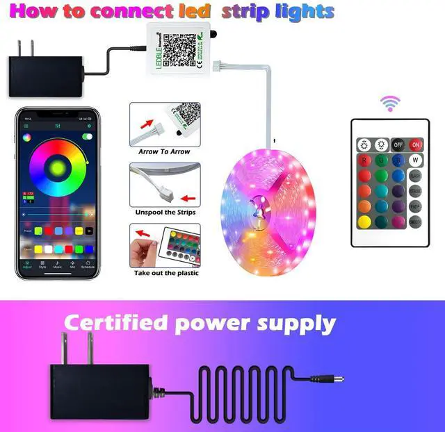 Alt view image 10 of 14 - 100ft Led Strip Lights,Long Smart Led Light Strips Music Sync 5050 RGB Color Changing Rope Lights,Bluetooth APP/IR Remote/Switch Box Control Led Lights for Bedroom,Home Decoration,Party,Festival
