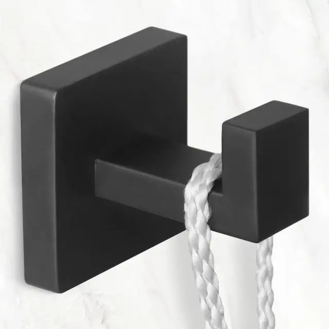 Alt view image 11 of 14 - 4-Pack Towel Hooks Hand Towel Holder Bathroom Robe Hanger Coat Hook | Matte Black Square Bath Towel Hook Wall Mount Heavy Duty Stainless Steel Hat Hook for Living Room Bedroom Kitchen Closet