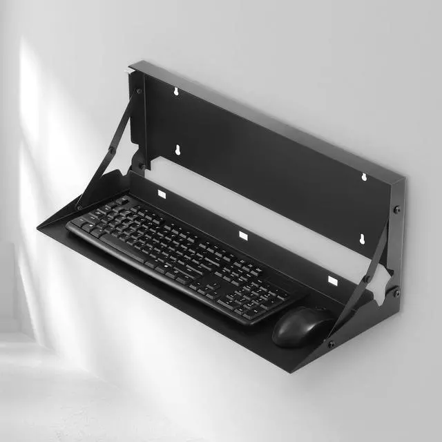 Alt view image 8 of 14 - 1 Pcs 24 Inch Keyboard Wall Mount Foldable Fits Standard Computer Keyboard Mouse Stand Tray Organizer for Small Offices Apartments, Easy Installation with 4 Screws (Black)