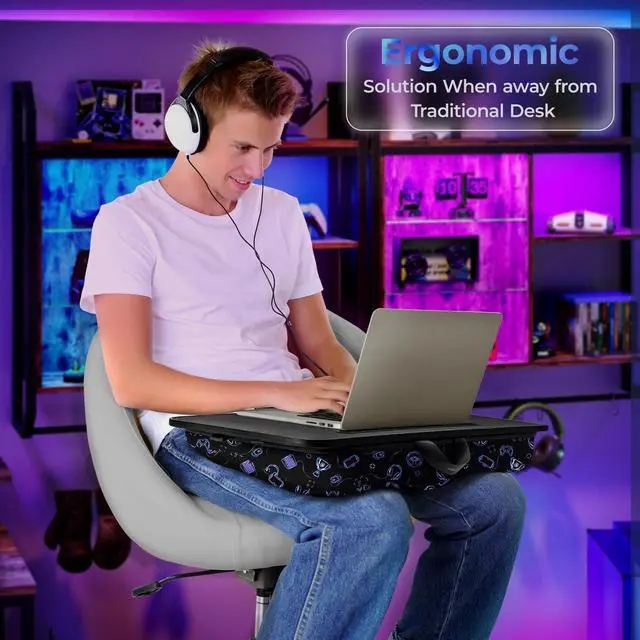 Alt view image 13 of 14 - Lap Desk Cushioned Lap Desks, Portable Laptop Desk for Bed, Couch & Floor, Washable Cushion, Built-in Phone & Tablet Slot, Fits 17.3" Laptop Working, Writing, Gaming Large, Gaming Accs