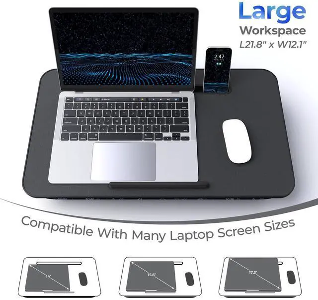 Alt view image 11 of 14 - Lap Desk Cushioned Lap Desks, Portable Laptop Desk for Bed, Couch & Floor, Washable Cushion, Built-in Phone & Tablet Slot, Fits 17.3" Laptop Working, Writing, Gaming Large, Gaming Accs