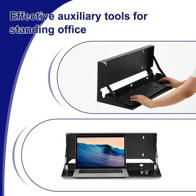 Alt view image 11 of 14 - 1 Pcs 24 Inch Keyboard Wall Mount Foldable Fits Standard Computer Keyboard Mouse Stand Tray Organizer for Small Offices Apartments, Easy Installation with 4 Screws (Black)