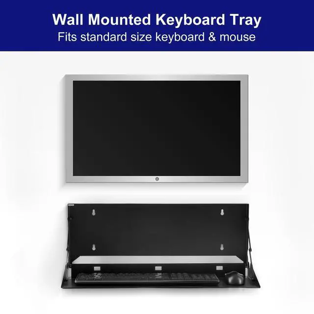 Alt view image 12 of 14 - 1 Pcs 24 Inch Keyboard Wall Mount Foldable Fits Standard Computer Keyboard Mouse Stand Tray Organizer for Small Offices Apartments, Easy Installation with 4 Screws (Black)
