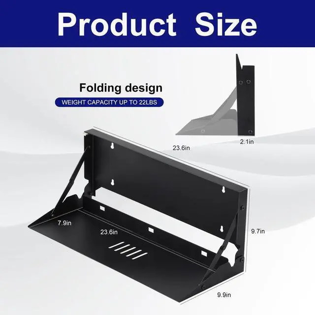 Alt view image 9 of 14 - 1 Pcs 24 Inch Keyboard Wall Mount Foldable Fits Standard Computer Keyboard Mouse Stand Tray Organizer for Small Offices Apartments, Easy Installation with 4 Screws (Black)