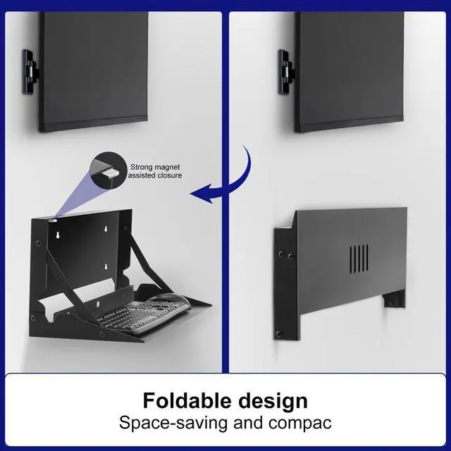 Alt view image 10 of 14 - 1 Pcs 24 Inch Keyboard Wall Mount Foldable Fits Standard Computer Keyboard Mouse Stand Tray Organizer for Small Offices Apartments, Easy Installation with 4 Screws (Black)