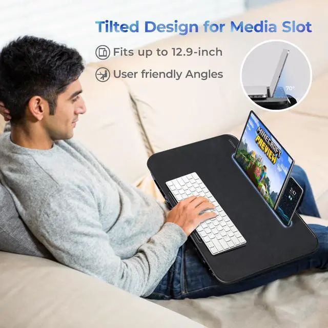 Alt view image 14 of 14 - Lap Desk Cushioned Lap Desks, Portable Laptop Desk for Bed, Couch & Floor, Washable Cushion, Built-in Phone & Tablet Slot, Fits 17.3" Laptop Working, Writing, Gaming Large, Gaming Accs