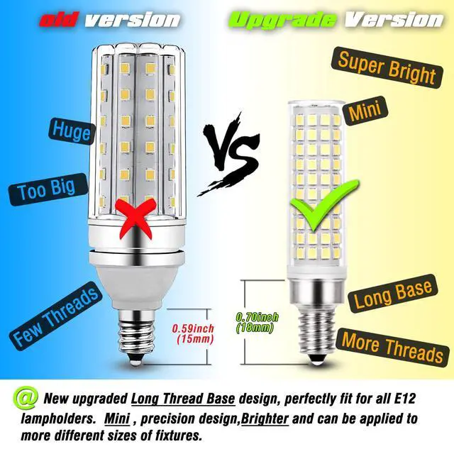Alt view image 12 of 14 - E12 C7 10W 6000K LED Candelabra Bulbs 100w Equivalent, 5Pack | E12 T6 Led Candle Light Bulbs for Ceiling Fan Pendant Chandelier Lighting Salt Lamp,1200lm Daylight White, Non-dimmable