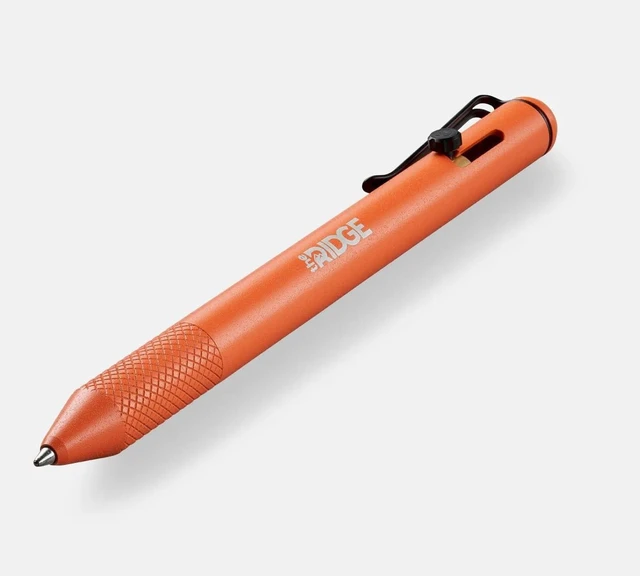 Alt view image 2 of 2 - Ridge Bolt Action Pen - CNC Machined Everyday Carry Pen, Knurled Grip, Pressurized Refill, Manganese Spring Steel Clip, Compact Pocket EDC Pen with Schmidt EasyFlow 9000 (Basecamp Orange)