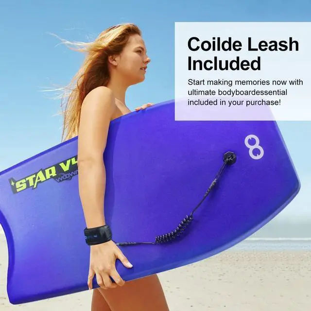 Alt view image 11 of 14 - Bodyboard 33-inch/37-inch/42-inch Premium IXPE Body Board with Coiled Wrist Leash, Super Lightweight EPS Core and HDPE Slick Bottom, Perfect Surfing for Kids Teens and Adults