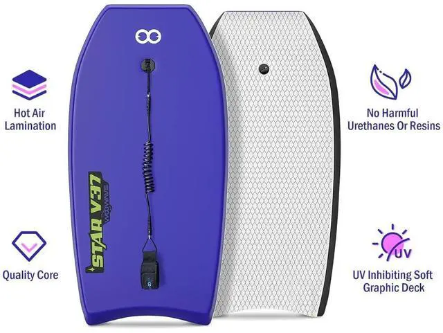 Alt view image 10 of 14 - Bodyboard 33-inch/37-inch/42-inch Premium IXPE Body Board with Coiled Wrist Leash, Super Lightweight EPS Core and HDPE Slick Bottom, Perfect Surfing for Kids Teens and Adults