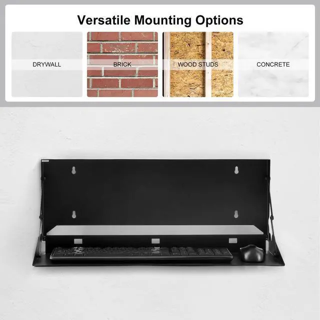 Alt view image 14 of 14 - 1 Pcs 24 Inch Keyboard Wall Mount Foldable Fits Standard Computer Keyboard Mouse Stand Tray Organizer for Small Offices Apartments, Easy Installation with 4 Screws (Black)