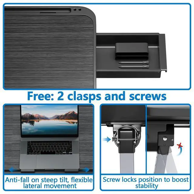 Alt view image 11 of 14 - Adjustable Lap Desk, Large Smooth Easy-Clean Wood Grain Desktop, Foldable Laptop Bed Tray Table with Storage Drawer, Portable Laptop Stand Fits 17" Laptop for Bed Couch Floor (Striped)