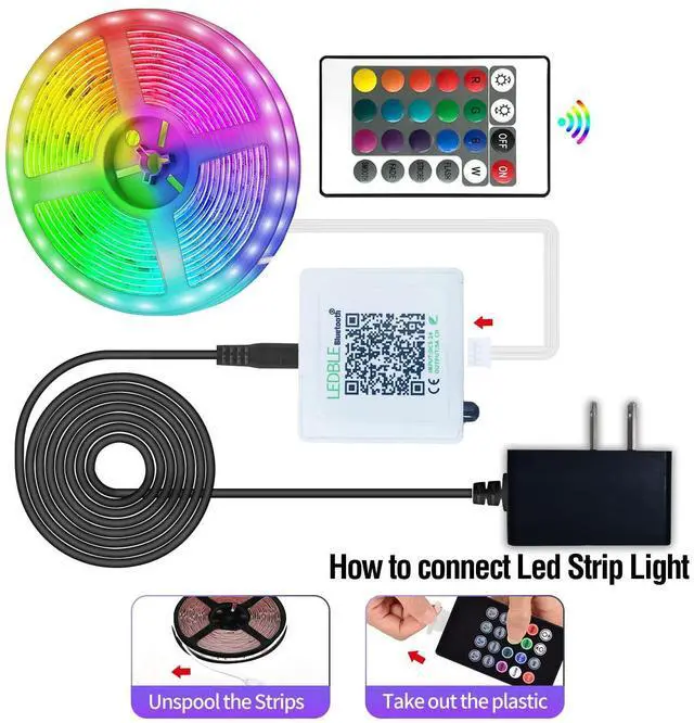 Alt view image 11 of 12 - Led Strip Lights,60ft Music Sync Color Changing, Built-in Mic,Bluetooth App Control LED Tape Lights with Remote,5050 RGB Rope Light Strips
