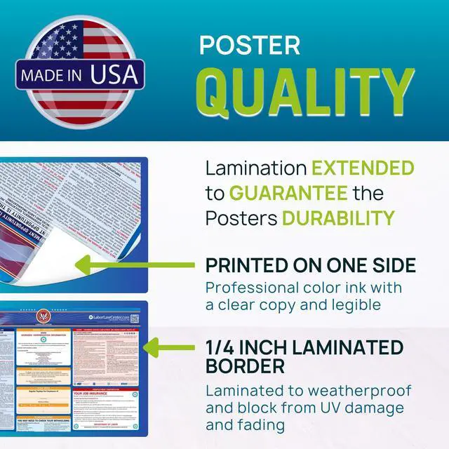Alt view image 12 of 14 - Indiana 2026 Labor Law Poster State & Federal Compliance OSHA, EEOC, FMLA, Minimum Wage Durable, Laminated & Waterproof Workplace Employment Poster Made in USA 26 x 39.5, 2-Pack