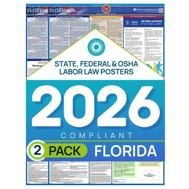 Alt view image 8 of 14 - Florida 2026 Labor Law Poster State & Federal Compliance OSHA, EEOC, FMLA, Minimum Wage Durable, Laminated & Waterproof Workplace Employment Poster Made in USA 26 x 39.5, English, 2-Pack
