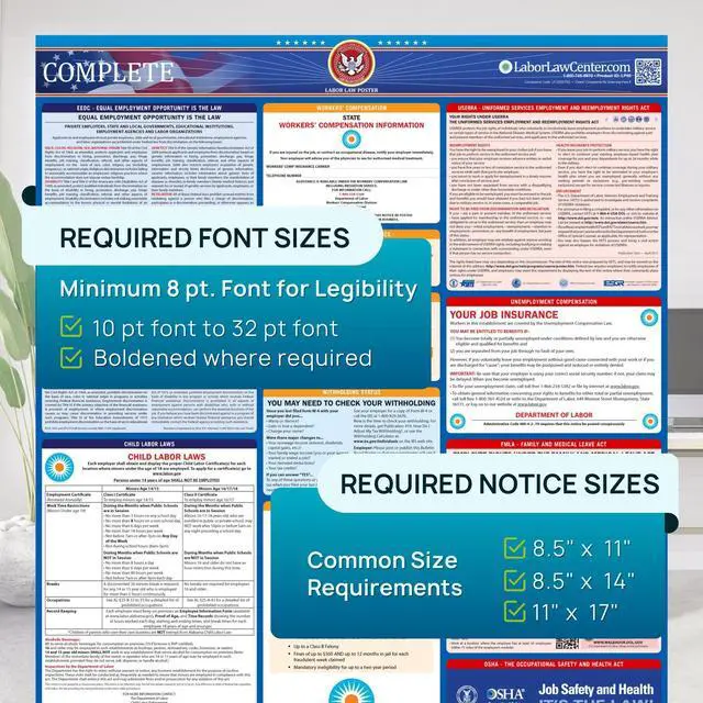 Alt view image 14 of 14 - Indiana 2026 Labor Law Poster State & Federal Compliance OSHA, EEOC, FMLA, Minimum Wage Durable, Laminated & Waterproof Workplace Employment Poster Made in USA 26 x 39.5, 2-Pack