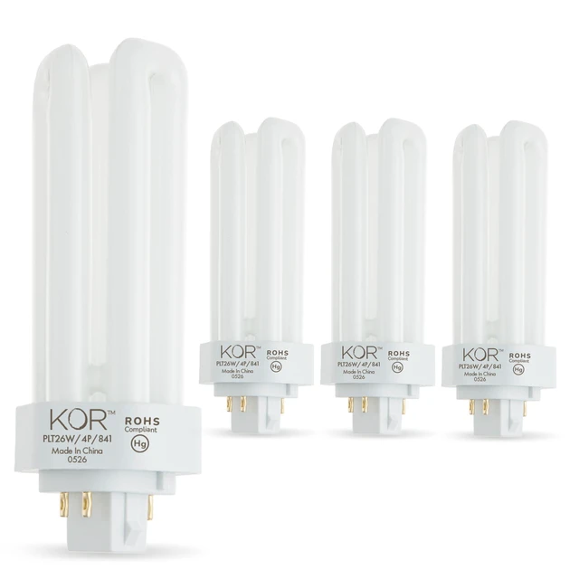 Alt view image 8 of 14 - 26W Triple Tube Compact Fluorescent Light Bulb, 4 Pack | GX24Q-3 4-Pin Plug-In Base, 4100K Cool White, T4, K20788, PL26W/3U/4P/841