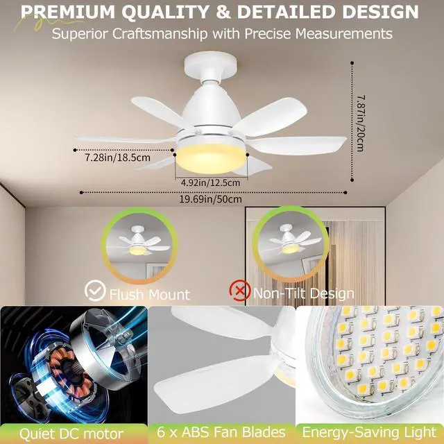 Alt view image 13 of 14 - Socket Fan Light with Remote, 20'' 30W Dimmable LED 3 Colors 3000K-6500K, 6 Speed Wind Small Ceiling Fan with Light, Screw in Light Bulb Fan for Bedroom, Kitchen, Living Room, Closet