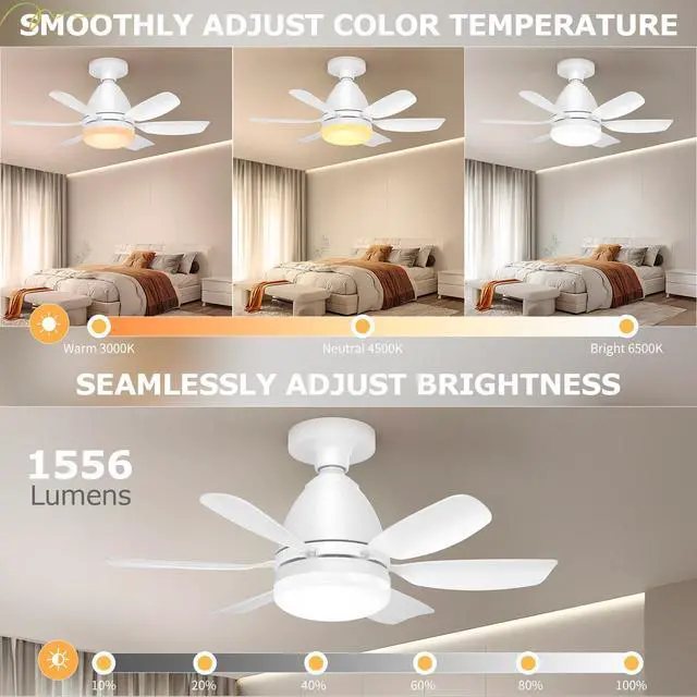 Alt view image 11 of 14 - Socket Fan Light with Remote, 20'' 30W Dimmable LED 3 Colors 3000K-6500K, 6 Speed Wind Small Ceiling Fan with Light, Screw in Light Bulb Fan for Bedroom, Kitchen, Living Room, Closet