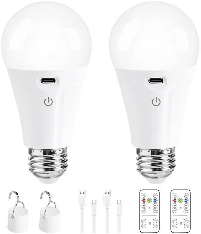 Alt view image 8 of 14 - Rechargeable Light Bulbs with Remote and USB Charging, 3 Colors Dimmable Battery Operated Light Bulb with 4 Timer, A19 Wireless Light Bulbs for Wall Sconce, Not-Hardwired, 2 Pack