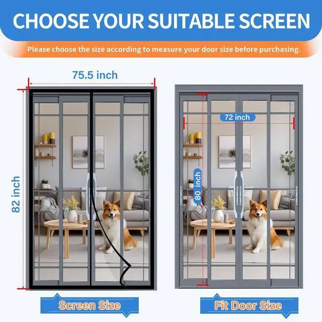 Alt view image 9 of 14 - Upgraded PET Mesh Magnetic Screen Door Stronger Than Fiberglass and Polyester,Hands Free,Keep Bugs Out,Pet & Kid Friendly,Suitable for Sliding Doors,Patio and French Doors-72" X 80"