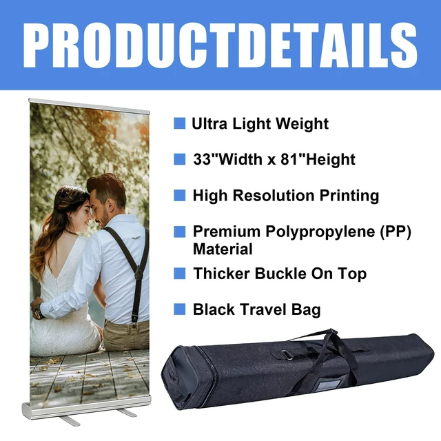 Alt view image 9 of 14 - Custom Retractable Banner with Aluminum Frame,Portable and Durable 33"x81" Personalized Banners for Events,Promotion,Advertising,Birthday,Wedding (Style 2)
