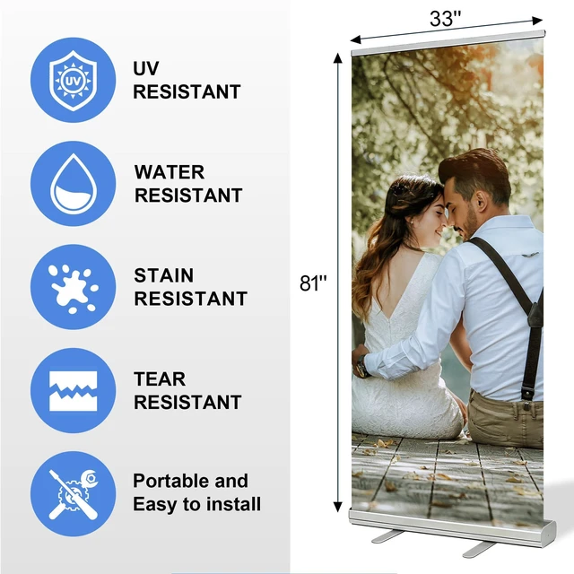 Alt view image 10 of 14 - Custom Retractable Banner with Aluminum Frame,Portable and Durable 33"x81" Personalized Banners for Events,Promotion,Advertising,Birthday,Wedding (Style 2)