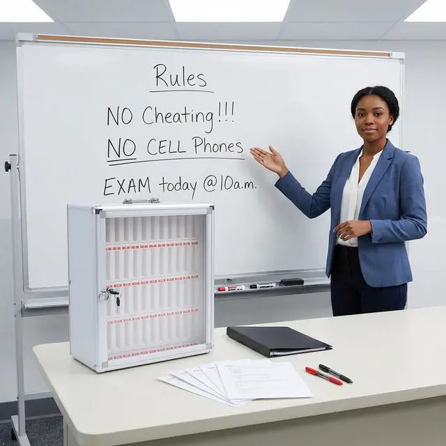 Alt view image 9 of 14 - 48 Slots Aluminum Alloy Cell Phone Lock Box | Cell Phone Locker for Classroom, Cell Phones Storage Cabinet, Freestanding / Wall-Mounted, Can be Carried by Hand