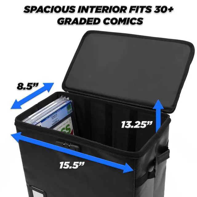 Alt view image 10 of 14 - Graded Comic Book Storage Fits 30 CGC Graded Comics, Hard Shell Fire Resistant Comic Bin with Three Internal Comic Book Box Dividers, Includes Zipper Lock
