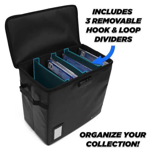 Alt view image 9 of 14 - Graded Comic Book Storage Fits 30 CGC Graded Comics, Hard Shell Fire Resistant Comic Bin with Three Internal Comic Book Box Dividers, Includes Zipper Lock