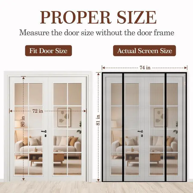 Alt view image 9 of 14 - Magnetic Screen Door, for Sliding Doors 72" x 80", Black | Screen Size 74" x 81", Double-Sided Opening, Reinforced Mesh with Strong Magnets, For French Front/Back Patio Doors