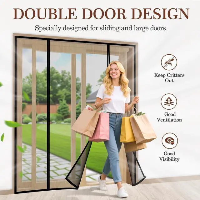Alt view image 10 of 14 - Magnetic Screen Door, for Sliding Doors 72" x 80", Black | Screen Size 74" x 81", Double-Sided Opening, Reinforced Mesh with Strong Magnets, For French Front/Back Patio Doors