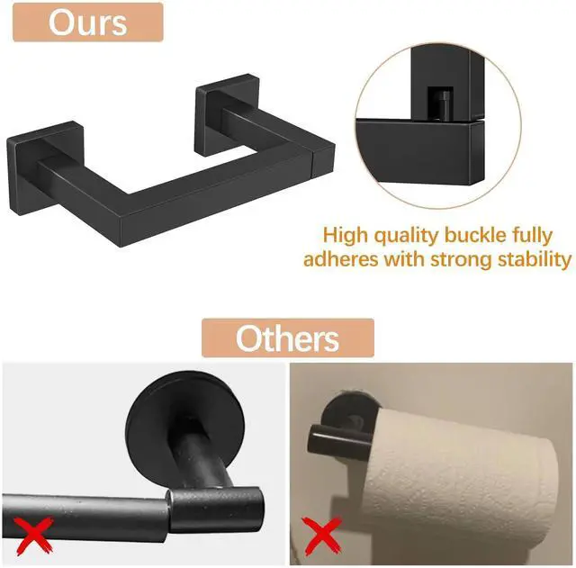 Alt view image 12 of 14 - Toilet Paper Holder Matte Black, Wall Mounted Pivoting for Bathroom | Square Tissue Paper Holder, Stainless Steel, Double Post Pivoting, Commercial Toilet Paper Dispenser